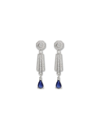 Pendientes Oro Blanco, Zafiro Y Diamantes