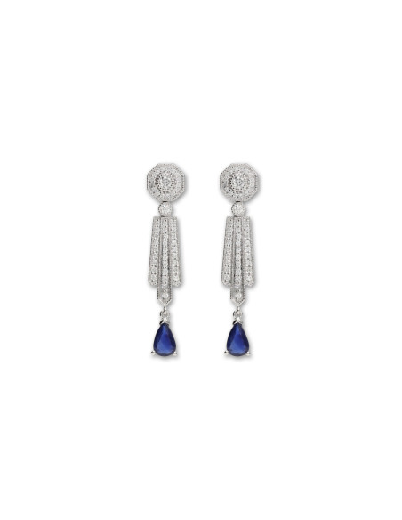 Pendientes Oro Blanco, Zafiro Y Diamantes