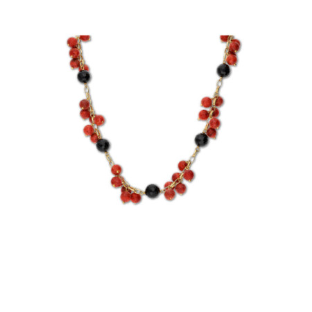Gargantilla Oro Amarillo, Ónix Y Coral Esponja. Género: Mujer. Material: Oro amarillo. Piedras: Onix,Coral
