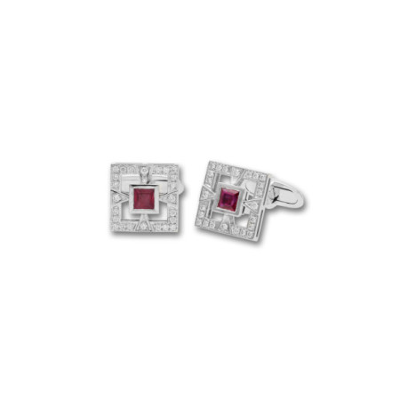 Gemelos Oro Blanco, Rubí Y Diamantes. Género: Hombre. Material: Oro blanco. Piedras: Diamantes,Rubies