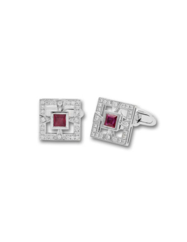Gemelos Oro Blanco, Rubí Y Diamantes