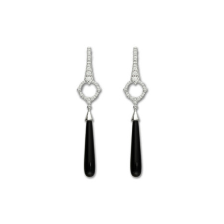 Pendientes Oro Blanco, Diamantes Y Ónix. Género: Mujer. Material: Oro blanco. Piedras: Onix,Diamantes