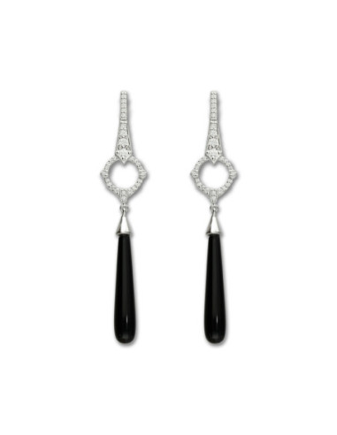 Pendientes Oro Blanco, Diamantes Y Ónix