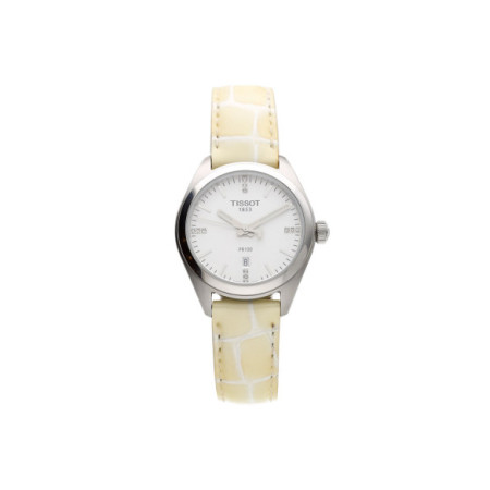 Reloj Tissot PR100 Lady T101.210.11.036.00. Género: Mujer. Material: Acero. Tamaño: De 32mm a 38mm. Correa: Piel. Color esfera: Blanco. Estilo: Casual. Movimiento: Cuarzo. Características técnicas: Hora y segundero,Calendario