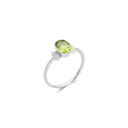 Anillo Oro Blanco, Peridoto Y Diamantes. Género: Mujer. Material: Oro blanco. Piedras: Diamantes,Peridoto