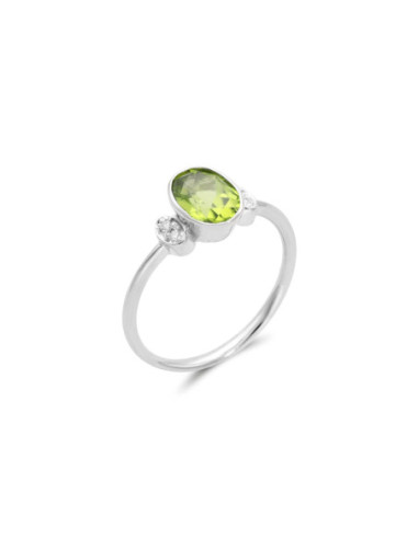 Anillo Oro Blanco, Peridoto Y Diamantes