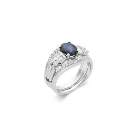 Anillo Oro Blanco, Zafiro Y Diamantes. Género: Mujer. Material: Oro blanco. Piedras: Diamantes,Zafiros