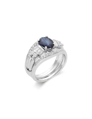 Anillo Oro Blanco, Zafiro Y Diamantes