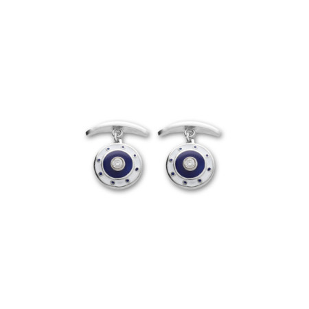 Gemelos Plata, Circonita, Esmalte Blanco Y Azul. Género: Hombre. Material: Plata. Piedras: Circonitas