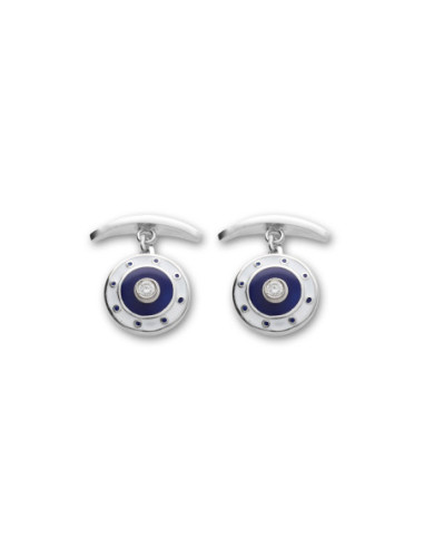 Gemelos Plata, Circonita, Esmalte Blanco Y Azul