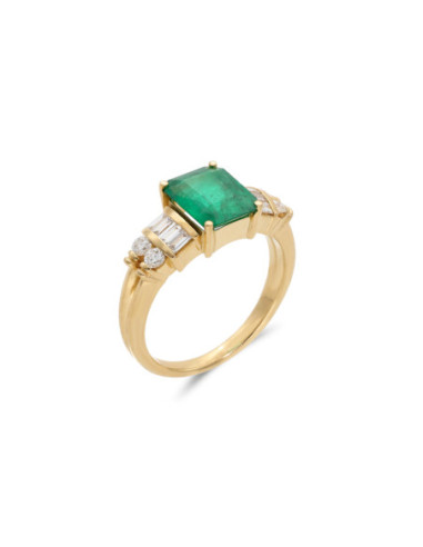 Anillo Oro Amarillo, Esmeralda Y Diamantes