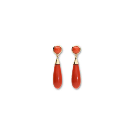 Pendientes Oro Amarillo Y Coral. Género: Mujer. Material: Oro amarillo. Piedras: Coral