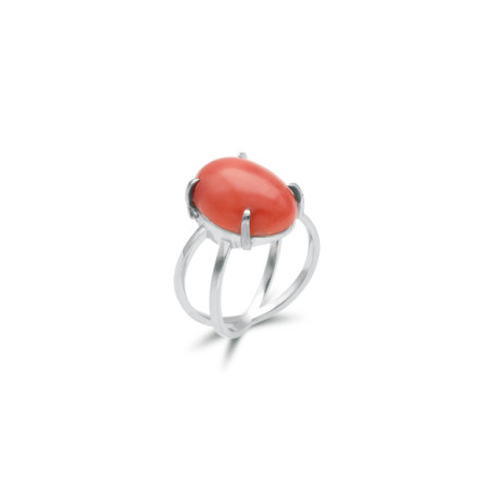 Anillo Oro Blanco Y Coral. Género: Mujer. Material: Oro blanco. Piedras: Coral