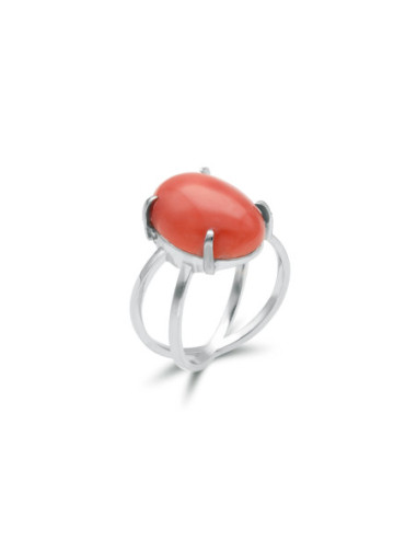 Anillo Oro Blanco Y Coral