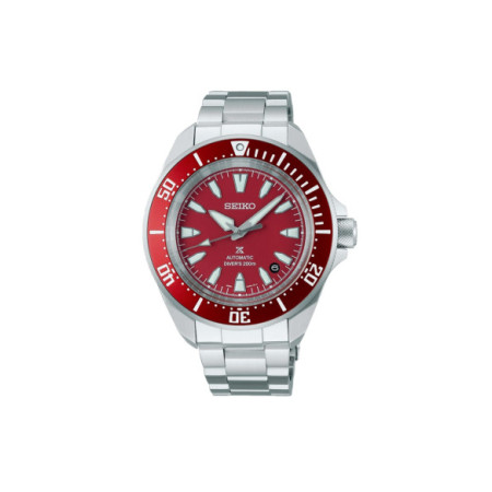 Reloj Seiko Prospex Mar Samurai SRPL11K1. Género: Hombre. Material: Acero. Tamaño: De 39mm a 42mm. Correa: Acero. Color esfera: Rojo. Estilo: Casual,Deportivo. Movimiento: Automático. Características técnicas: Hora y segundero,Calendario,Reserva de marcha