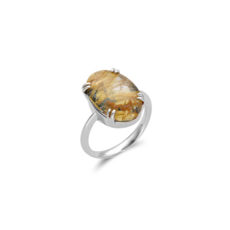 Anillo Oro Blanco Y Cuarzo Rutilado. Género: Mujer. Material: Oro blanco. Piedras: Otras gemas