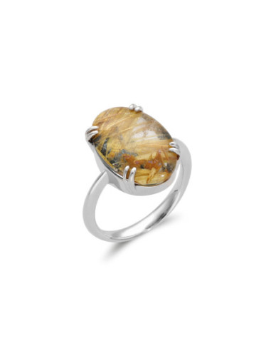 Anillo Oro Blanco Y Cuarzo Rutilado