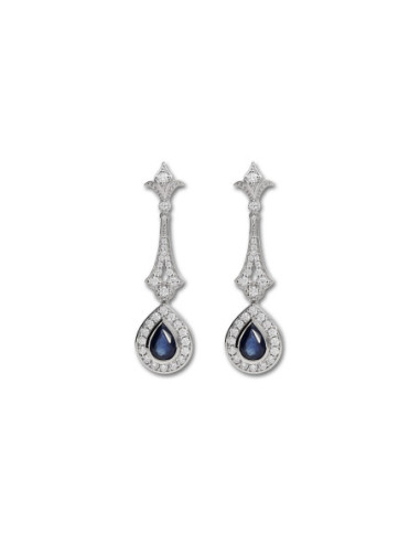 Pendientes Oro Blanco, Zafiro Y Diamantes