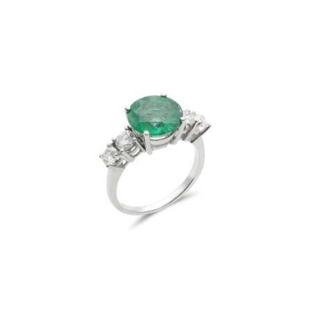 Anillo Oro Blanco, Esmeralda Y Diamantes. Género: Mujer. Material: Oro blanco. Piedras: Diamantes,Esmeraldas
