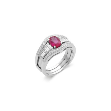 Anillo Oro Blanco, Rubí Y Diamantes. Género: Mujer. Material: Oro blanco. Piedras: Diamantes,Rubies