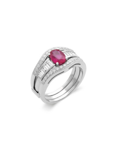 Anillo Oro Blanco, Rubí Y Diamantes