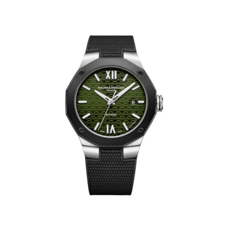 Reloj Baume Et Mercier Riviera M0A10763. Género: Hombre. Material: Acero. Tamaño: De 39mm a 42mm. Correa: Caucho. Color esfera: Verde. Estilo: Casual,Deportivo. Movimiento: Automático. Características técnicas: Hora y segundero,Calendario