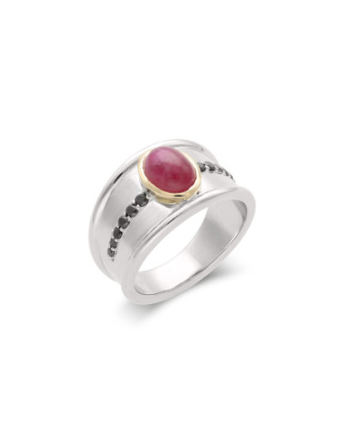 Anillo Oro Blanco, Rubí Y Diamantes