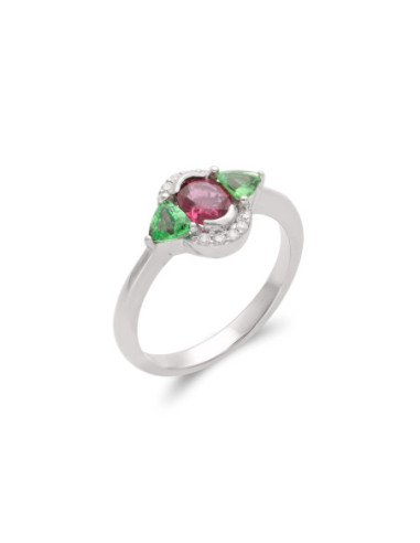 Anillo Oro Blanco, Rubí, Tsavoritas Y Diamantes