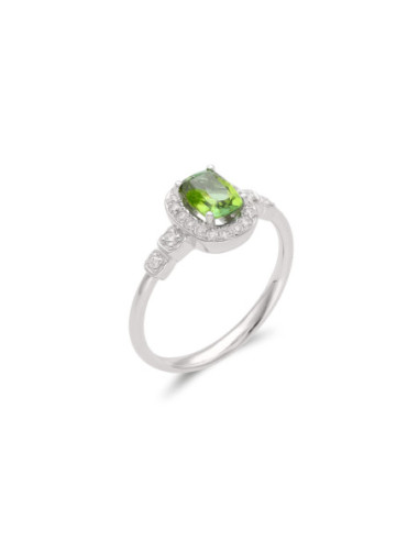 Anillo Oro Blanco, Turmalina Y Diamantes