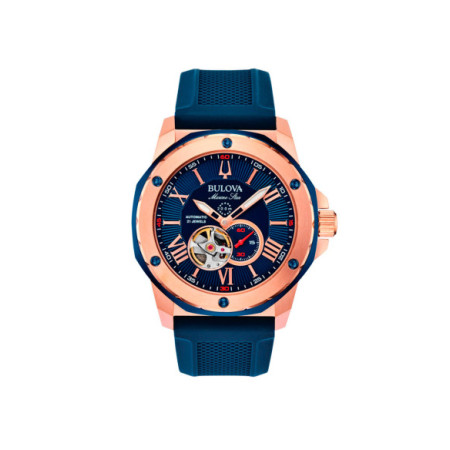 Reloj Bulova Marine Star Automatic 98A227. Género: Hombre. Material: Acero. Tamaño: De 43mm a 46mm. Correa: Silicona. Color esfera: Azul. Estilo: Casual,Deportivo. Movimiento: Automático. Características técnicas: Hora y segundero