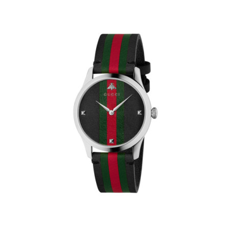 Reloj Gucci G-Timeless Contemporary YA1264079. Género: Mujer. Material: Acero. Tamaño: De 32mm a 38mm. Correa: Piel. Color esfera: Verde,Negro,Otros. Estilo: Casual. Movimiento: Cuarzo. Características técnicas: Hora y segundero