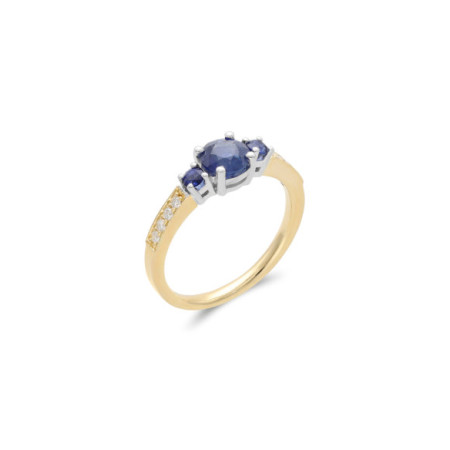 Anillo Oro Amarillo-Blanco, Zafiros Y Diamantes. Género: Mujer. Material: Oro amarillo. Piedras: Diamantes,Zafiros