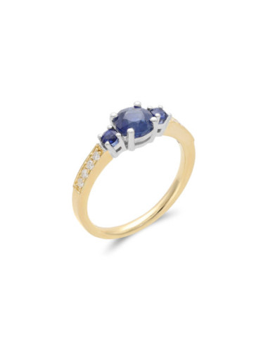 Anillo Oro Amarillo-Blanco, Zafiros Y Diamantes