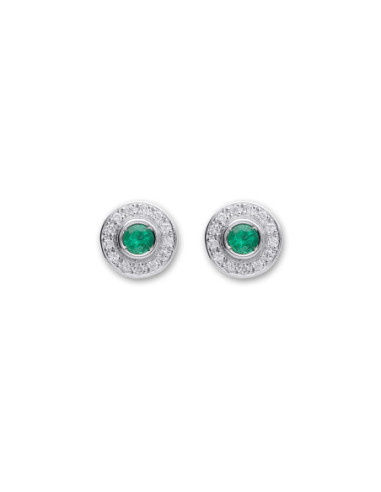 Pendientes Oro Blanco, Esmeralda Y Diamantes