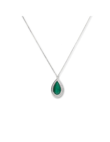 Cadena-Colgante Oro Blanco, Esmeralda Y Diamantes