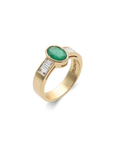 Anillo Oro Amarillo, Esmeralda Y Diamantes