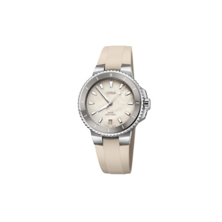 Reloj Oris Aquis Date 01 733 7792 4151-07 4 19 61FC. Género: Mujer. Material: Acero,Cerámica. Tamaño: De 32mm a 38mm. Correa: Caucho. Color esfera: Blanco. Estilo: Casual. Movimiento: Automático. Características técnicas: Hora y segundero,Calendario,Reserva de marcha