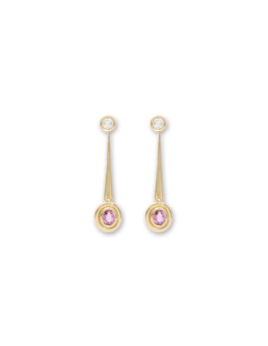 Pendientes Oro Amarillo, Diamante Y Zafiro