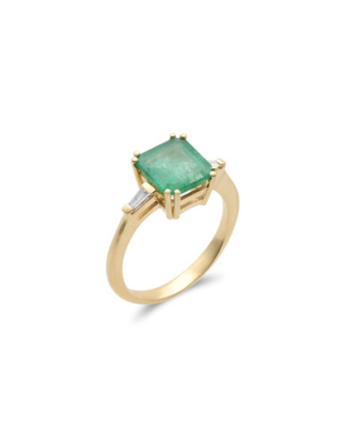 Anillo Oro Amarillo, Esmeralda Y Diamantes