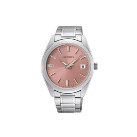 Reloj Seiko Neo Classic SUR523P1. Género: Hombre. Material: Acero. Tamaño: De 39mm a 42mm. Correa: Acero. Color esfera: Rosa. Estilo: Clásico. Movimiento: Cuarzo. Características técnicas: Hora y segundero,Calendario