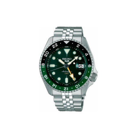 Reloj Seiko 5 Sports Style GMT SSK035K1. Género: Hombre. Material: Acero. Tamaño: De 39mm a 42mm. Correa: Acero. Color esfera: Verde. Estilo: Deportivo. Movimiento: Automático. Características técnicas: Hora y segundero,Calendario,Reserva de marcha
