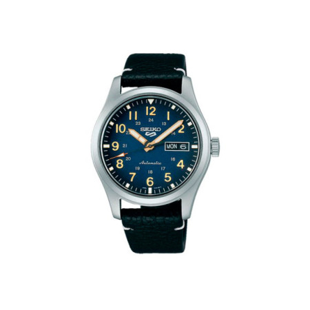 Reloj Seiko 5 Sports Field Military Specialist SRPG39K1. Género: Hombre. Material: Acero. Tamaño: De 39mm a 42mm. Correa: Piel. Color esfera: Azul. Estilo: Casual. Movimiento: Automático. Características técnicas: Calendario,Hora y segundero