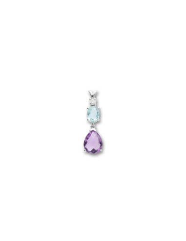 Colgante Oro Blanco, Aguamarina, Diamante Y Amatista