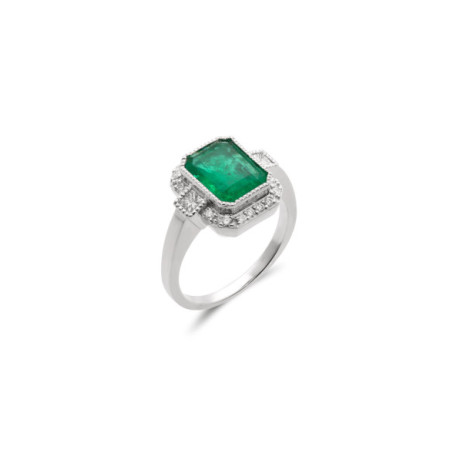 Anillo Oro Blanco, Esmeralda Y Diamantes. Género: Mujer. Material: Oro blanco. Piedras: Diamantes,Esmeraldas