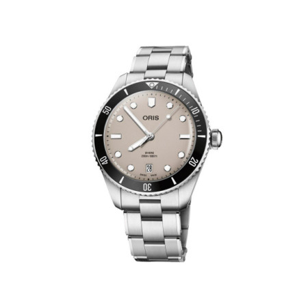 Reloj Oris Divers Date 01 733 7795 4051-Set. Género: Mujer,Hombre. Material: Acero,Cerámica. Tamaño: De 39mm a 42mm. Correa: Acero. Color esfera: Beige. Estilo: Deportivo. Movimiento: Automático. Características técnicas: Hora y segundero,Calendario,Reserva de marcha