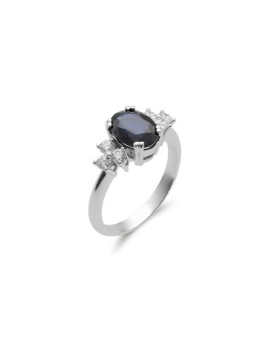 Anillo Oro Blanco, Zafiro Y Diamantes