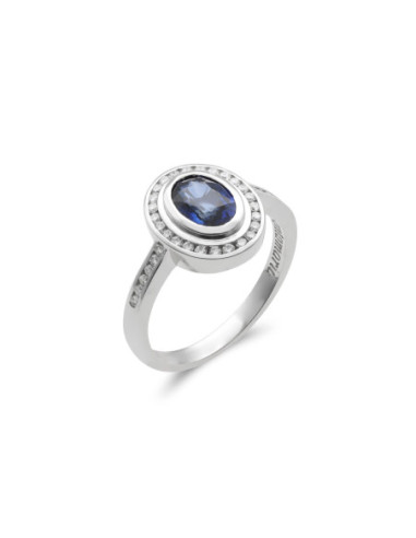 Anillo Oro Blanco, Zafiro Y Diamantes