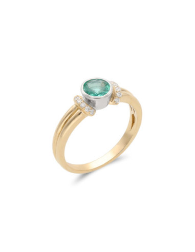 Anillo Oro Amarillo-Blanco, Esmeralda Y Diamantes