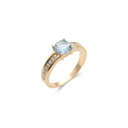 Anillo Oro Amarillo, Aguamarina Y Diamantes. Género: Mujer. Material: Oro amarillo. Piedras: Diamantes,Aguamarinas