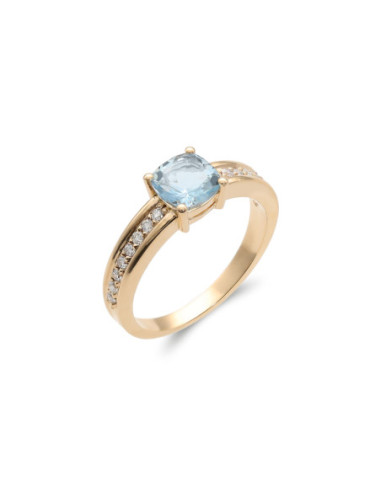 Anillo Oro Amarillo, Aguamarina Y Diamantes